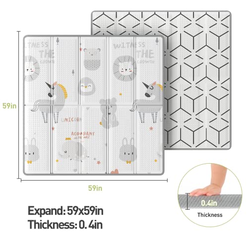 Zeebaba Unicorns Play Mat, 59"X59" Foldable & Reversable Large Play Mat, 0.4" Thick Waterproof Foam Mat, Baby Activity Tummy Time Mat, Non-Toxic Foam Play Mat For Babies And Toddlers #TOP1