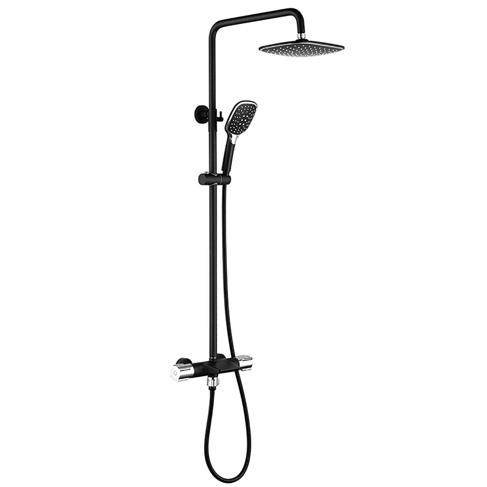 ZQFHSX Shower with Head, Combo Set Wall Mount Faucet Double Handle Rain Mixer 3 Mode Handheld Shower, Waterfall Tub Spout,Black Chrome