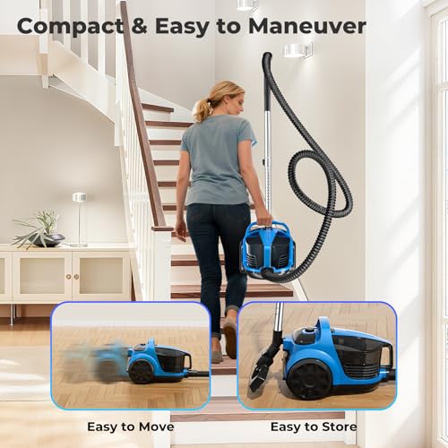 Image of Canister Vacuums 45Kpa 1600W Canister Vacuum Cleaners for Home Double HEPA Filter 4.5Qt Bagless Vacuum Cleaner Lightweight Canister Vacuum Cleaner for Hard Floors Carpet Pet Upholstery Tiles Car Blue