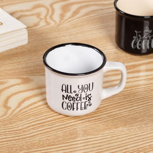 Image of Nestasia Ceramic Stackable Cups Set of 4 (170ml Each) - Quirky Quotes Tea & Coffee Cups with Glossy Finish | Microwave & Dishwasher Safe Mugs - Ideal for Gifting (Black & White)