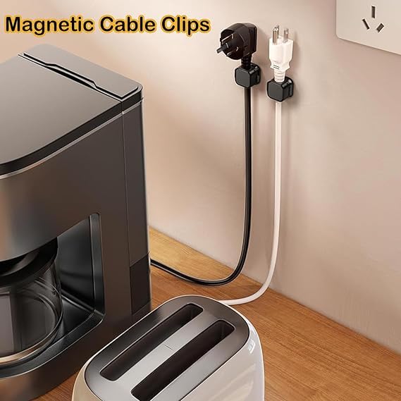 Fastiven Magnetic Cable Holder, Adhesive Cord Organizer Wire Holder Keeper USB Charger Holder for Home, Office, Keep Cables Neat and Tidy (6, Black) 4