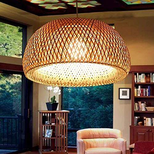 Lámpara Colgante Tejida Vintage Lámpara De Mimbre De Bambú Natural Lámpara Hecha A Mano De Jardín Creativo Estilo Pastoral Luces Lámpara De Techo Para Bar Café Loft Restaurante Sala De Estar,60cm