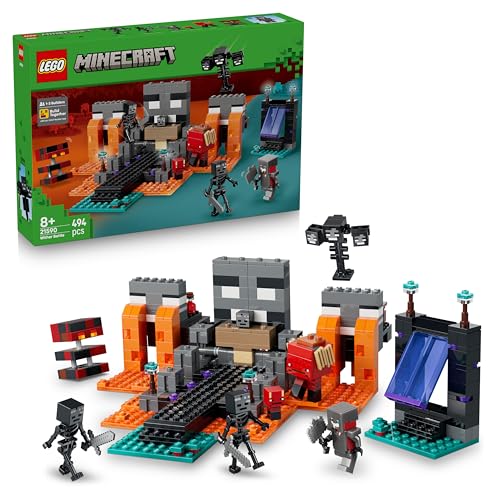 LEGO Minecraft La Bataille du Wither - Jeu Interactif avec Guerrier Écarlate, Arpenteur, Cube de Magma & 2 Figurines Mobs de Wither Squelettes - Cadeau Gaming pour Garçon ou Fille dès 8 Ans 21590