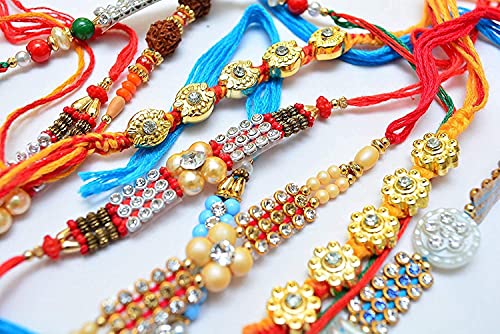 Image of VASH GIRLYZ ATTIRE Fancy Rakhis hand band Rakshabandhan designer rakhi for brother with Roli tilak Pack. (9)