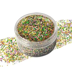 Green Purple Gold Mixed Holographic Chunky Glitter with Gel, 25g (1 Jar) – Mardi Gras Crafts Glitter Powder, Festive Sequins for Face and Body, New Orleans Decorative Nail Art, Carnival Decorations
