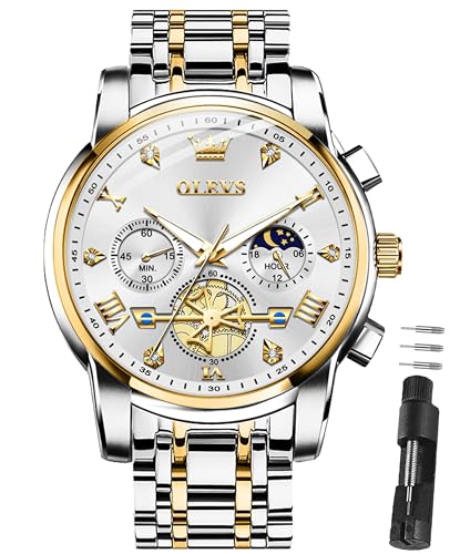 Image of OLEVS Watches for Men Dress Chronograph Luxury Stainless Steel Big Face