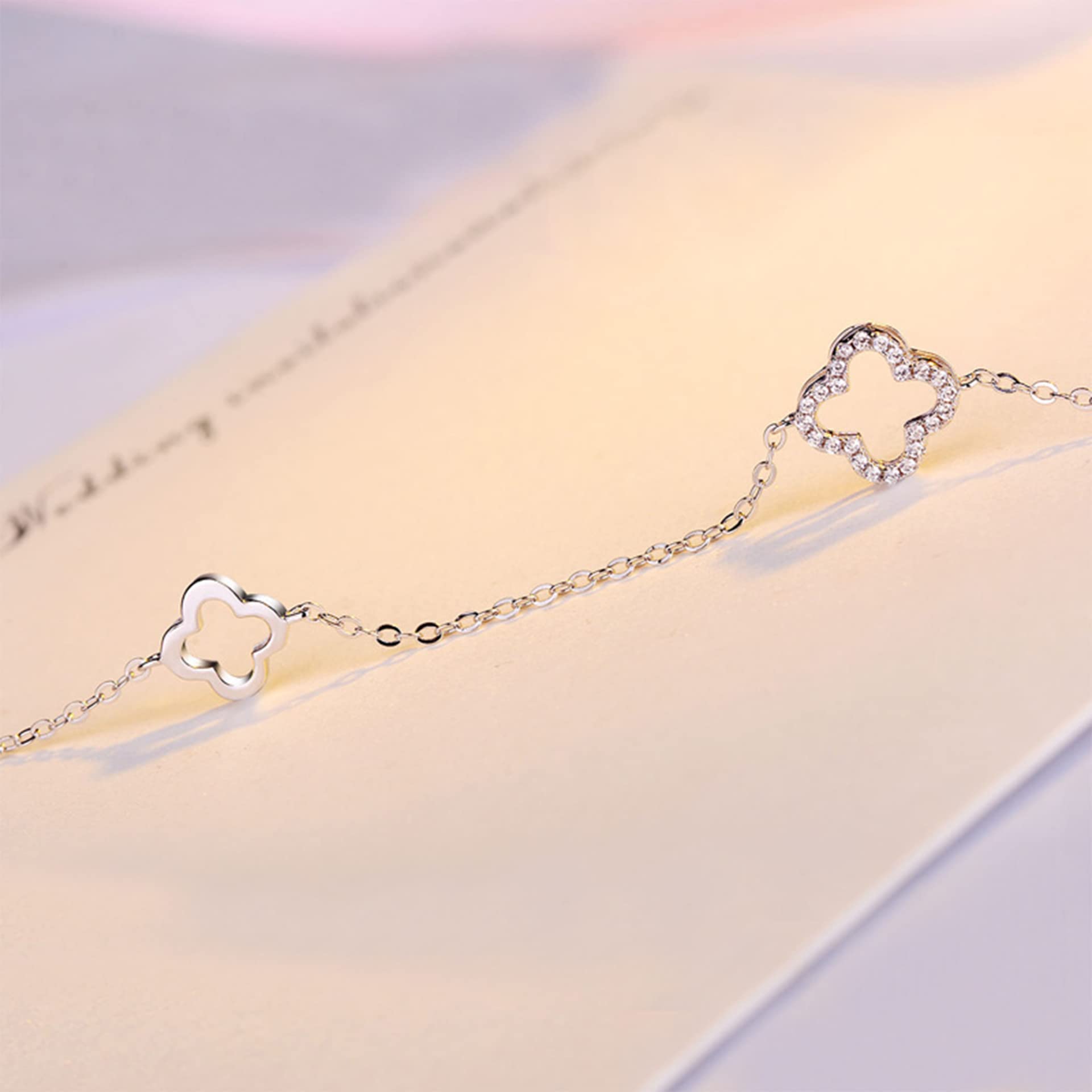 Frauen Mädchen Armband 925, einfache, Aber Elegante, glückliche Vier-Blatt-Klee-Armreifen, einstellbare Handverbindung, Kettenerweiterung