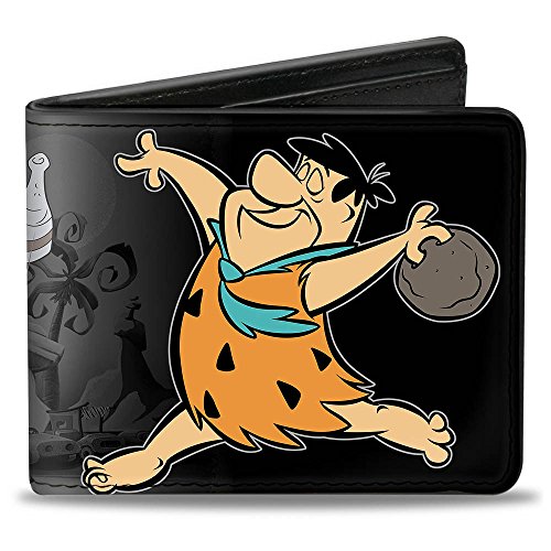 Buckle-Down PU Bifold Wallet - Fred Bowling Pose + BEDROCK BOWL/Bowling Pins Black/Grays