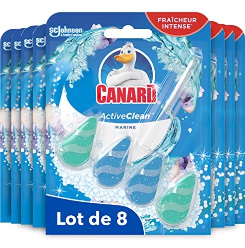 Canard WC Canard Active Clean Marine – Bloc pour les toilettes - Fraîcheur Intense et Mousse Nettoyante à Chaque Chasse - Jusqu’à 3 Semaines d’Efficacité - 8 Blocs