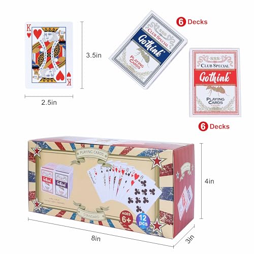 12er-Pack Standard-Spielkarten mit Kunststoffüberzug im Pokerformat – 6 rote und 6 Blaue Decks – Papier mit blauem Kern, Kasino-Qualität, Spielzeug-Geschenk für Familienspiele und Poker – Bild 4