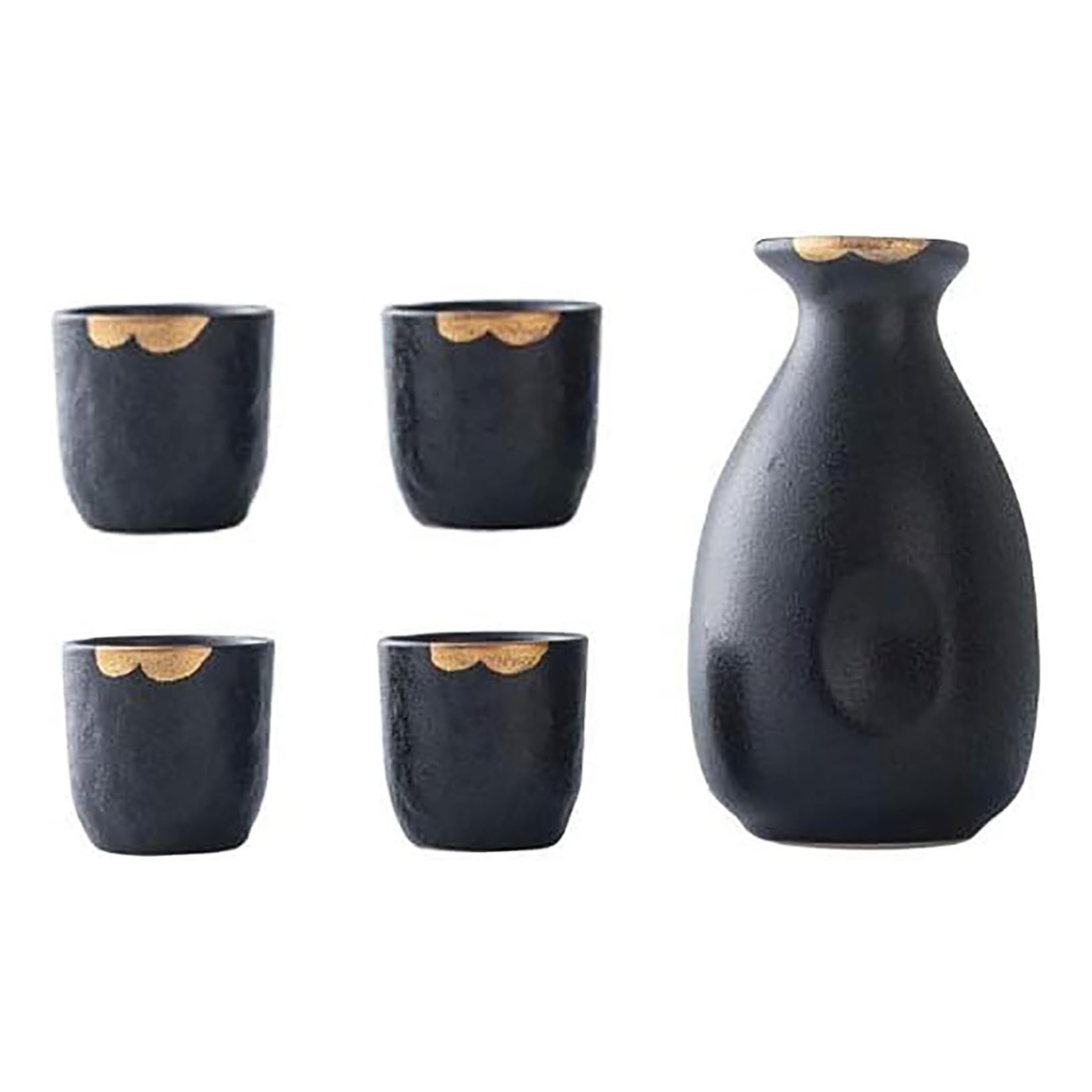 Set di 5 tazze da sakè giapponesi, dipinte a mano, in ceramica, per degustazione di vini casalinghi, colore nero