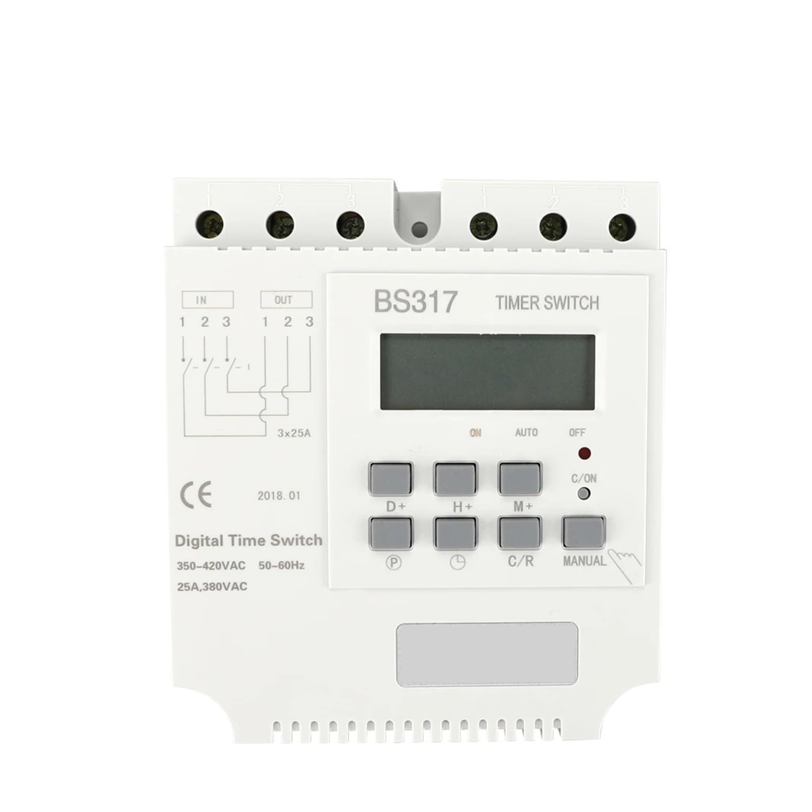 Interruttore Timer Digitale trifase 25A 380V, con 16 Volte di accensione/spegnimento al Giorno Intervallo di impostazione 'Ora 1 min-168 Ore