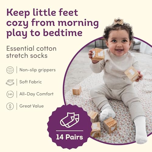 Image of Fruit of the Loom Baby 14-Pack Grow & Fit Flex Zones Cotton Stretch Socks - Unisex, Girls, Boys