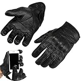 Viking Cycle Men’s Premium Leather Perforated Touch Screen Motorcycle Gloves (Black, XX-Large)