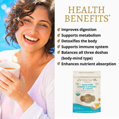 Delighteas Organic Digest & Detox Ccf Tea | Ayurvedic Cumin, Coriander, Fennel Loose Leaf Tea For Digestion, Detox Cleanse | Usda Organic, Non-Gmo, Caffeine Free, Sugar Free | 60 Servings, 5 Oz. #TOP3