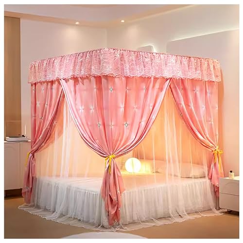 Rideaux de lit et moustiquaire pour lit à baldaquin rose contre les insectes