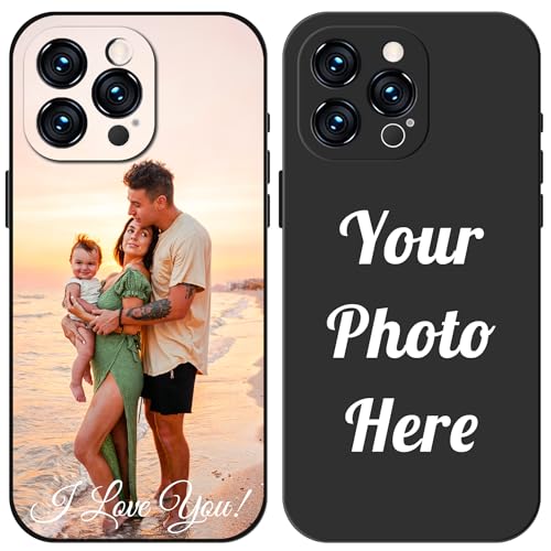 Oybinfiy Personalised Phone Case for iPhone 17 16 15 14 13 12 11 Pro Max Plus Air Custom Photo Picture Text Shockproof Soft Liquid Silicone Cover for Family Friends Couples Gift (1 photo&text)