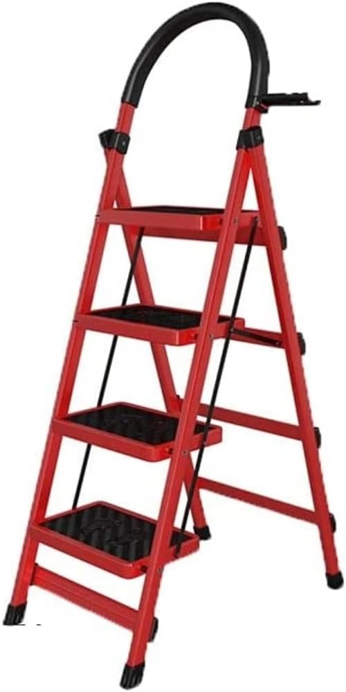 Step Ladder 4 Step Ladder Folding Ladder Telescopic Ladder with Wide Pedal Portable Ladder for Indoor Outdoor Folding Ladder Telescopic Ladder(Color:Roze)