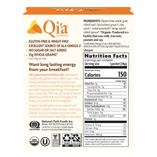 Nature'S Path 15401U Qi'A Superfood Organic Gluten Free Superseeds And Grains Instant Oatmeal, 6 Packets, Non-Gmo, 35G Whole Grains, 6G Plant Based Protein, With Omega-3 Rich Chia Seeds, By Nature'S Path thumb #5