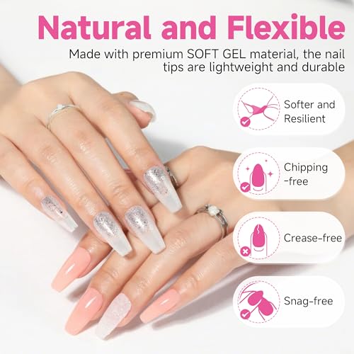 Image of UNA GELLA Medium Coffin Nails Tips, 312Pcs Pre-Etched Gel Nail Tips Coffin