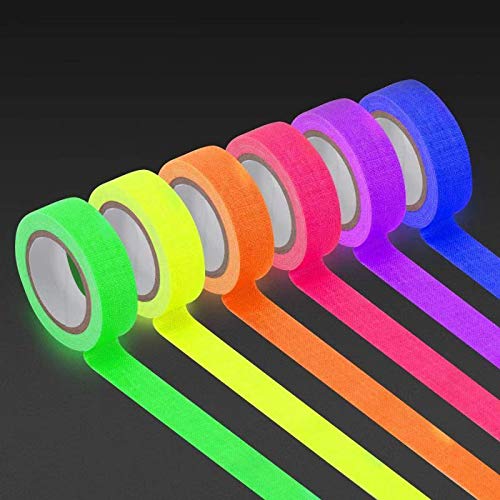 UV Blacklight Reactive Tape Neon Colored Fluorescent Tape Neon Gaffer Cloth Tape for Kids Birthday, Glow Party, Home Decoration, Stages, Art, Label or DIY, Halloween, Chirstams Festival,6 Pack (1)