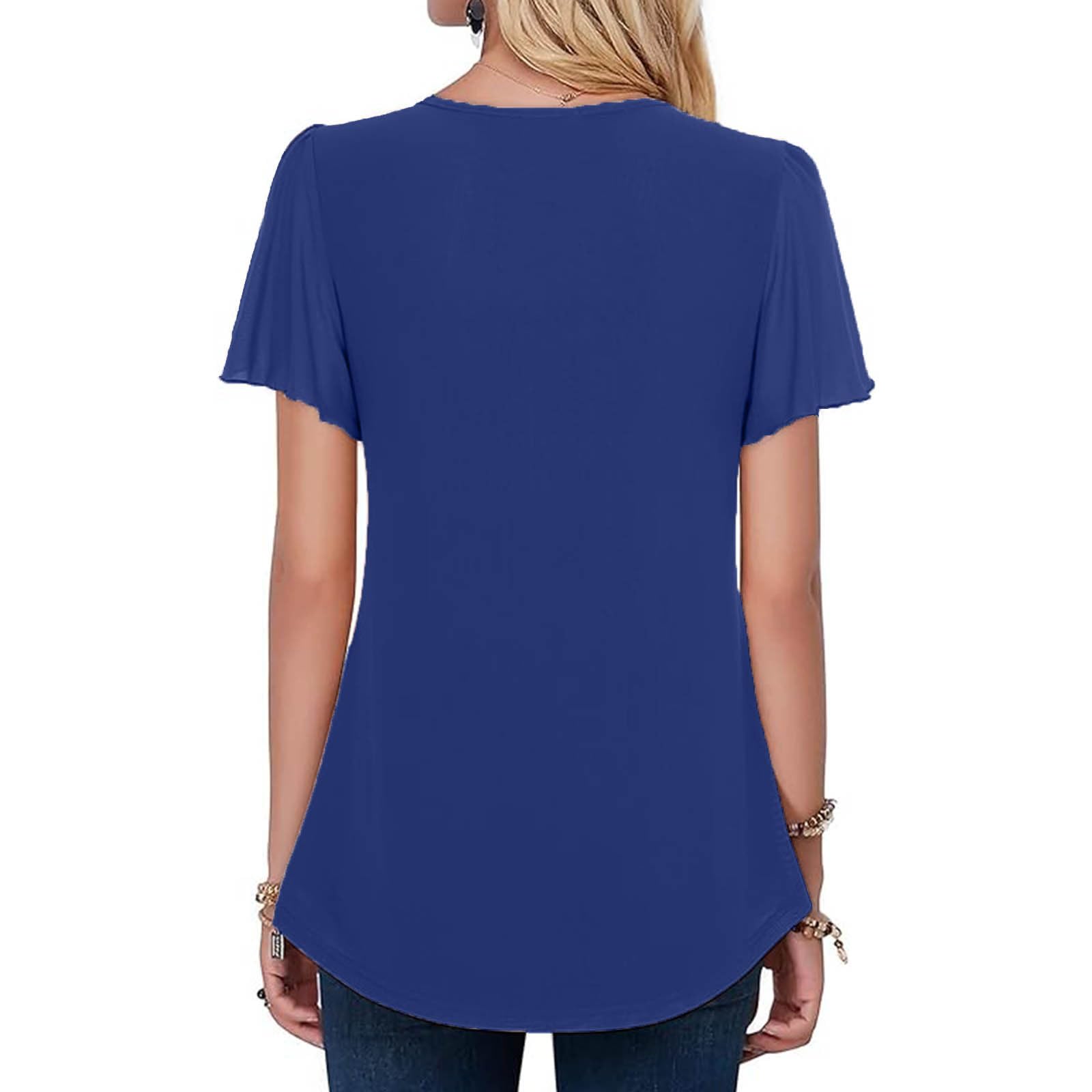 Camiseta Mujer Gasa Manga Corta Camisa Blusa Elegante Casual Verano Color sólido Cuello en V Moda Volante Suelto Túnica Tops Fiesta T-Shirt Oficina Cómodo Basic tee Camisetas