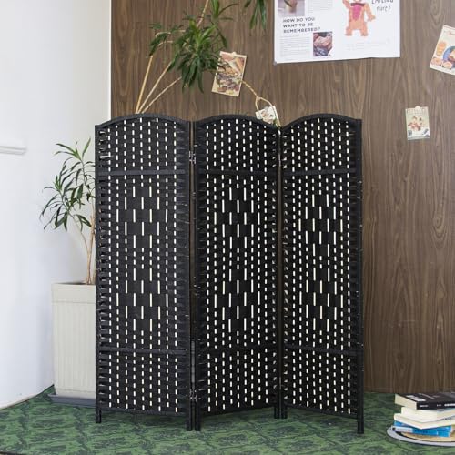 Furnnylane 3 Panel Rattan Divider Short Room Partition Screen,Double Sided