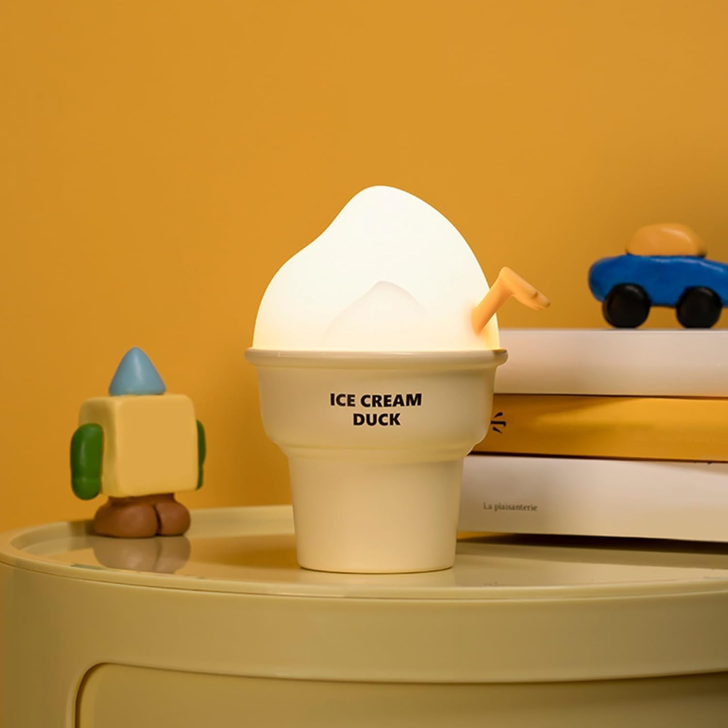 Marys - Luz nocturna con forma de helado, pato para niños, LED táctil, recargable de 1200 mAh, iluminación suave, lámpara decorativa y de noche amarilla