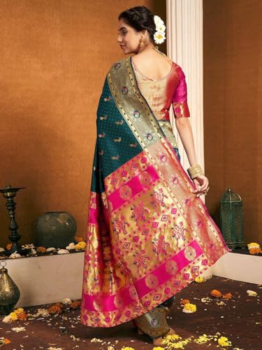 Image of Women's Paithani Silk Blend Saree with Blouse Piece, Woven Embellished Jacquard, Traditional