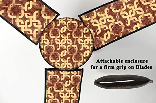 Image of Stylista Waterproof & Dustproof Three Blade Ceiling Fan Cover with attachable Enclosure Set of 4 Fan Covers Trellis Pattern Brown