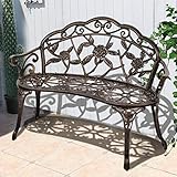 Patio Garden Bench Outdoor Metal Rose Loveseat,39in Cast Iron Well-Crafted Floral Back Antique Finish Park Chair,Accented Lawn Front Porch Path Yard Bronze Decor Deck Furniture for 2|Easy Assembly