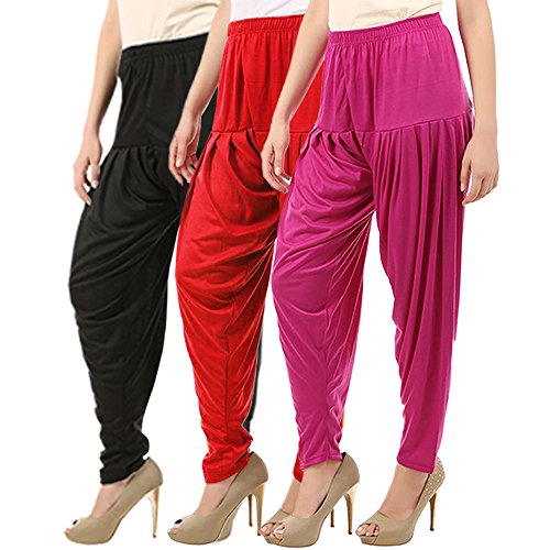 Image of Buy That Trendz Combo Offer (Pack of 3) Cotton Viscose Lycra Dhoti Patiyala Salwar Harem Bottoms Pants for Womens (White, Maroon, Black)