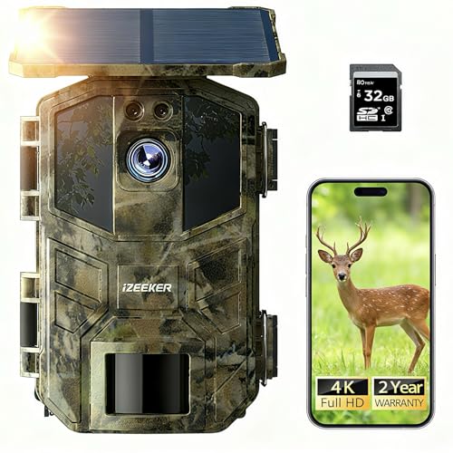 iZEEKER Solar Wildkamera 4K 64MP mit Handyübertragung App, WLAN & Bluetooth Wildtierkamera mit...