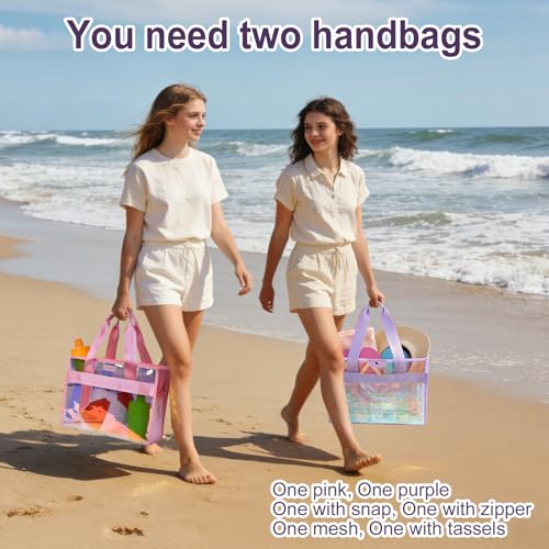 Image of Iridescent Beach Bag Waterproof, 2-Pack Jelly Beach Tote for Women