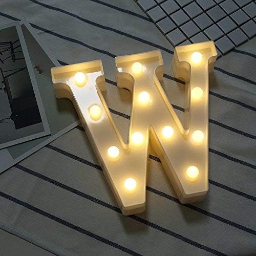 LED Letter Lights, DIY 26 Letters Alphabet A-Z Plastic Lamp Lighting Up Words Sign White Décor for Birthday Wedding Party Bar Bedroom Wall Hanging Decoration (Letter-W)