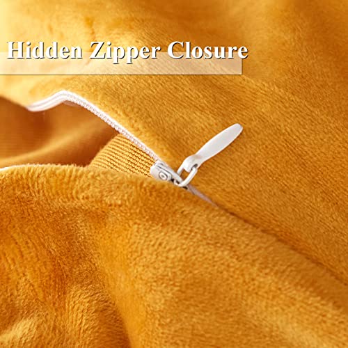 Ivellow Velvet Duvet Cover Set - Queen Size, Gold Velvet Comforter, 3 Pcs Ultra Soft, Breathable Solid Luxury Flannel Velour, Zipper Closure, Corner Tie