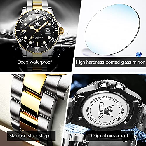 OLEVS Watches for Men with Date Luxury Big Face Waterproof Mens Wristwatch Analog Dress Two Tone Stainless Steel Man Watch Luminous Relojes De Hombre Calendar(Green/Blue/Black Dial - Image 4