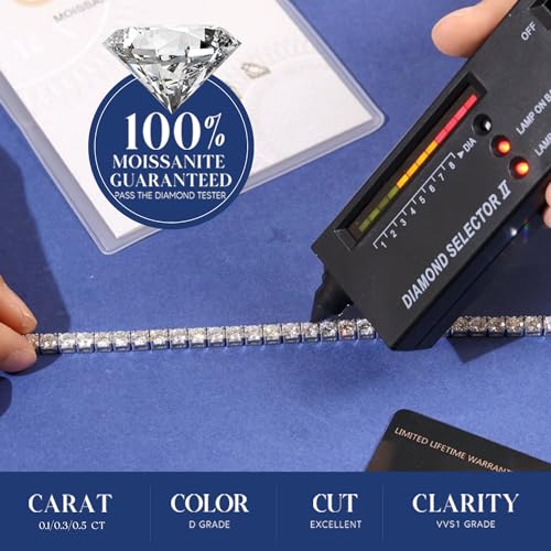 FANCIME Moissanite Tennis Necklace 12.9-47.5 Carats 925 Sterling Silver Tennis Necklace Chain 3mm/4mm/5mm D Color VVS1 Round Cut Moissanite Necklace for Men Women 18inch/20inch4