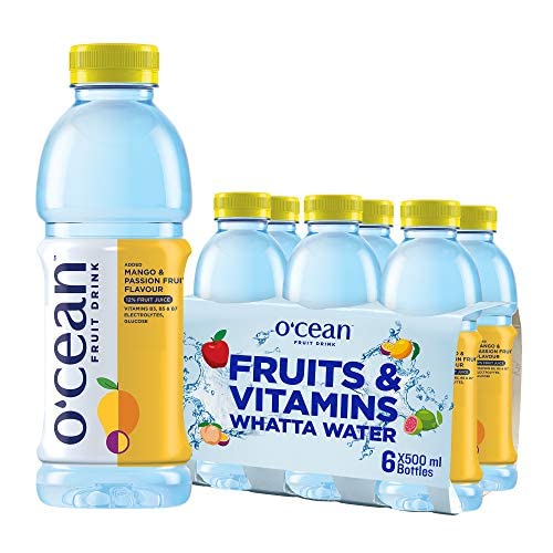 Image of O'CEAN Fruit Water Mango & Passion flavor enriched with vitamins, electrolyte & glucose| 500ml | Pack of 6