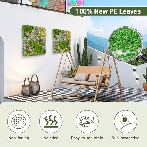 Giantex 2 Pack Hanging Artificial Plants Panels, 20" x 20" Square Framed 3D Greenery Wall Art Decor, 10 Types of Mixed Succulents Fake Grass, Faux Plants Wall Panels for Living Room Backdrop - Image 6