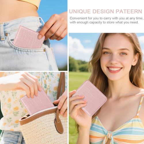 Image of Crocodile Wallets Women Small RFID Blocking Credit Card Holder | Luxury Alligator Faux Leather Thin Bifold Croc Womens Wallet Ladies Mini Purse with Coin Pocket, Pink