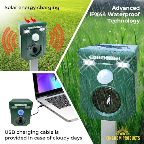 Kingdom Products Newest Autumn And Winter 2024/5 Solar Animal Repellent Motion Activated With Flashing Led Lights, Usb Cable And Alarm - Raccoon Repellent Deer Dog Birds Fox Rats Cat Animal Repeller Ultrasonic Outdoor thumb #5