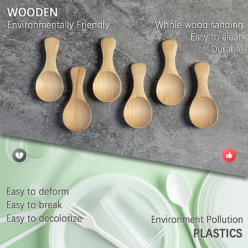 Image of 6pcs Small Wooden Spoons, 3.2inch Small Wooden Spoons for Honey, Yellowish Mini Wood Teaspoons for Tiny Eating Ice Cream Jars Spice Condiments Tea Bath Salt Coffee Sugar Jam Mustard Seasoning