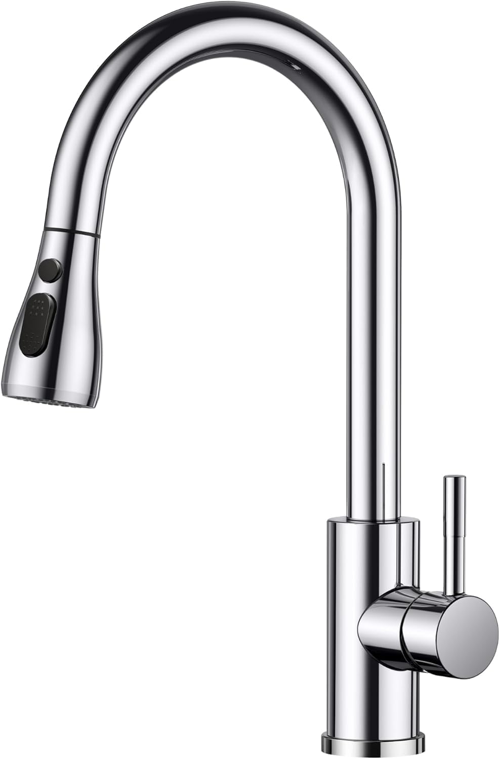WLTEDRGO Polished Chrome Kitchen Tap, 360° Swivel Kitchen Sink Taps with Pull Out Spray, Stainless Steel Mixer Tap with 2 Functions, 1 Hole Single Lever High Arc Sink Taps, High Pressure Faucet