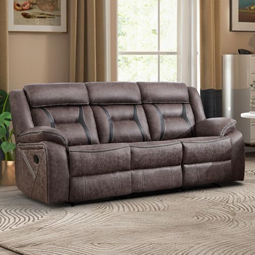 Image of EBELLO Faux Leather Manual Reclining Sofa, 3 Seat Recliner Sofa Chair, Couch Furniture for Living Room, Furniture, Meeting Room, Grey (3 Seat Sofa)