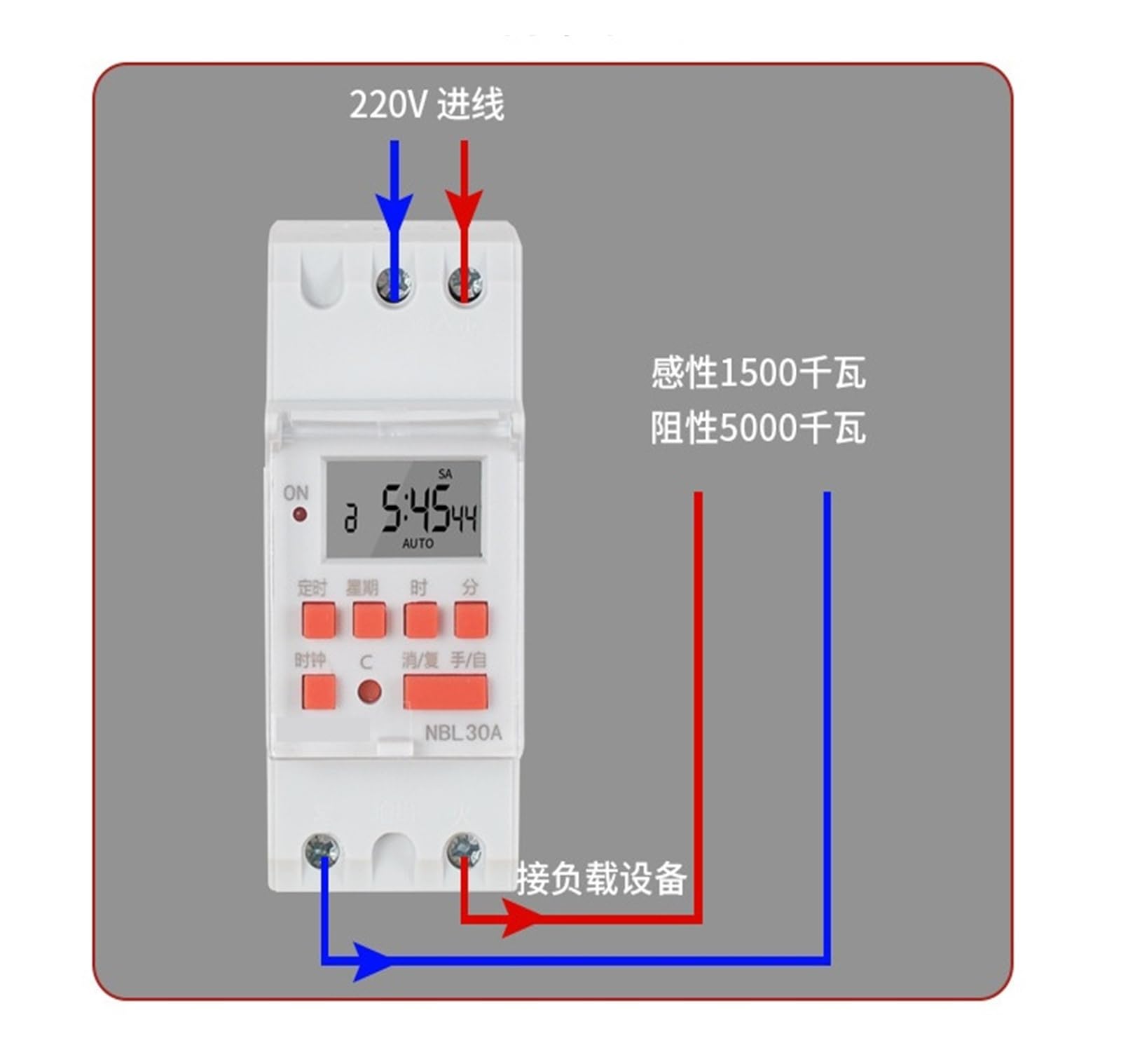 Temporizador de Carril THC30A 2P, Temporizador de 220V
