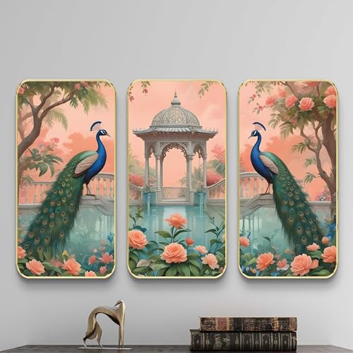 Image of Livin'luxe Set of 3 couple Peacock modern art Boho painting Premium Framed Laminated Wall paintings for living room, bedroom, home decoration, wall decoration 20 inch x 30 inch SP-34