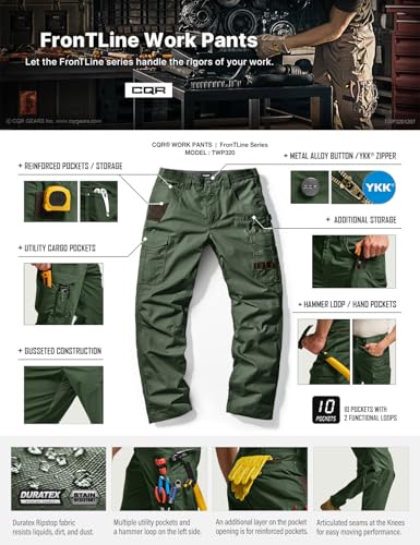 Image of CQR Men's Quick Dry Work Pants, Water Resistant Outdoor Tactical Pants, Lightweight Stretch Cargo Hiking Pants