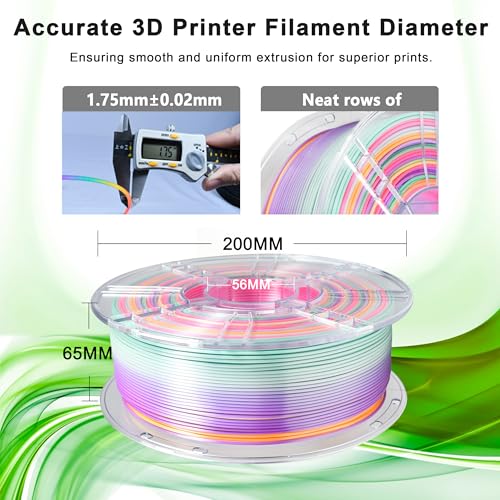 Image of iBOSS Silk Candy Rainbow PLA+ Filament, 1kg Neatly Wound 3D Printer PLA Plus Filament 1.75mm+ / -0.02mm, Fast Color Change Each 8 Meters, Suitable for Most FDM Printers(Silk Candy Rainbow)