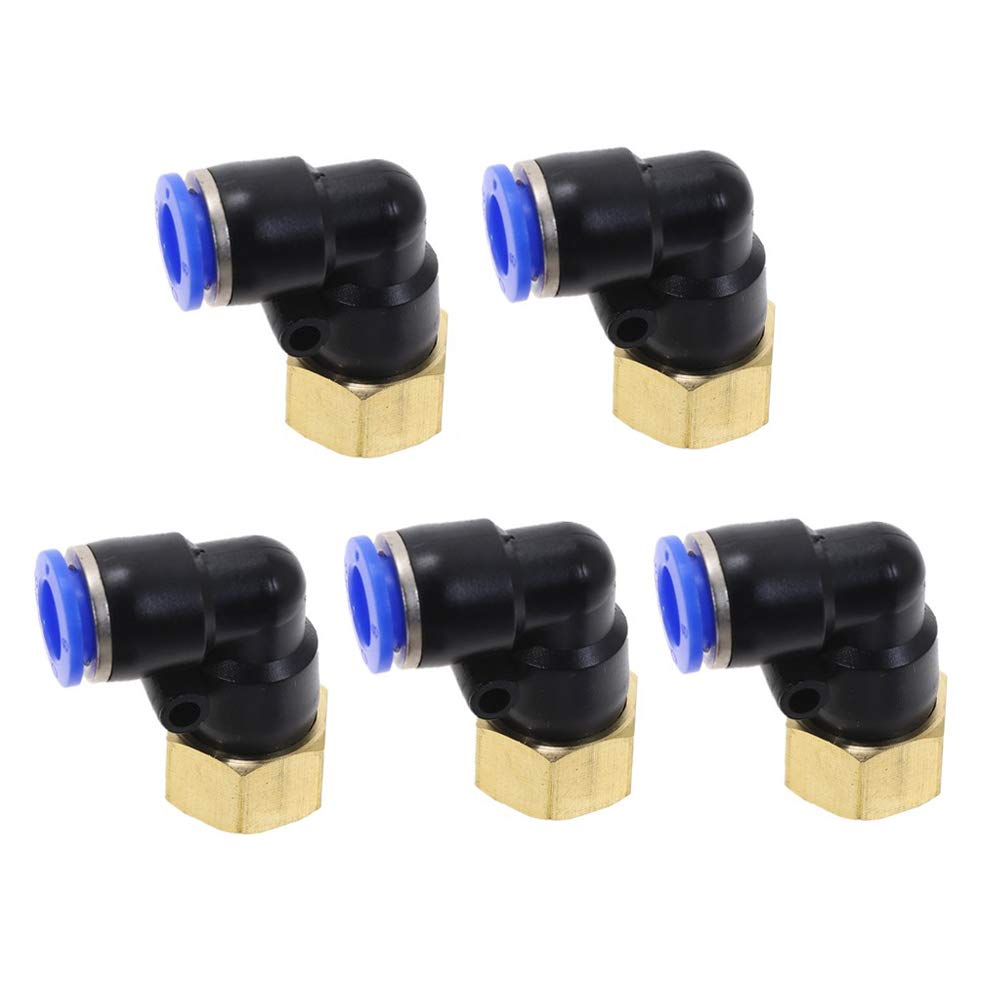 Vogueing Tool Pneumatic Air Hose Fittings 6mm x PT1/4 Thread Elbow L-Type Quick Connector 360°Rotation Female Thread Push to Connect Fittings (Pack of 5)